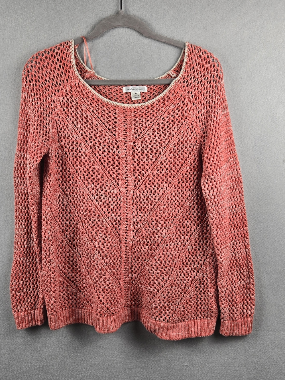 John Paul Richard Coral Open Knit Scoop Neck Sweater M